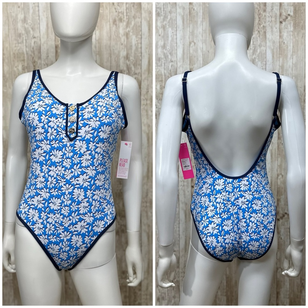 Lilly Pulitzer Baela Swimsuit in Lunar Blue Palm Beach Petals NWT [1457] - Picture 2 of 11